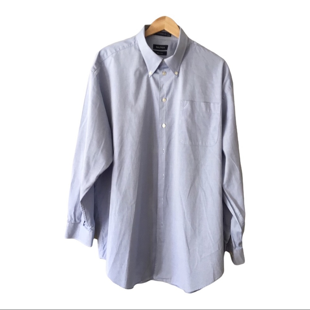 Nautica Men’s 80’s 2-ply 100% Cotton Dress Shirt, Size 18, Sleeve 34/35, Blue